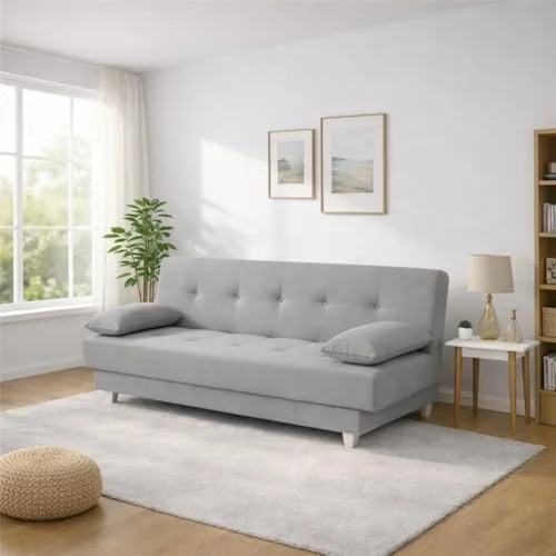 🔥 PARCELADO! Sofá Cama 3 Lugares Casal Reclinável Suede com Almofada (Cinza)