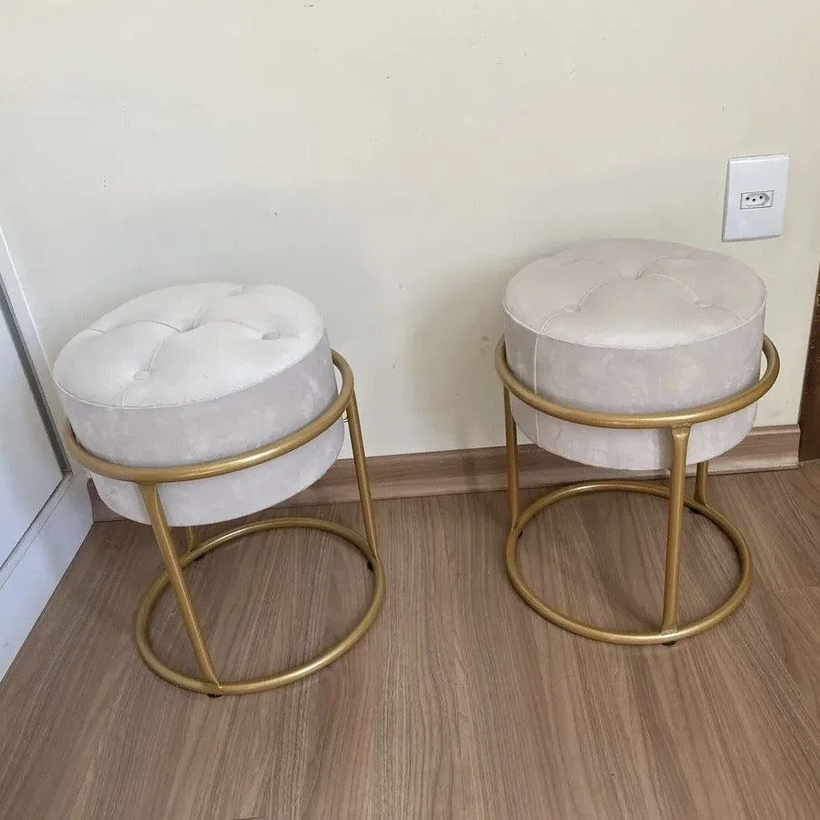 2 Puffs Argola Ferro Redondo Banqueta, Design Moderno Sala