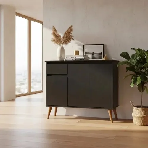 Buffet Aparador Com 3 Portas 1 Gaveta Balcão Sala Cozinha Preto