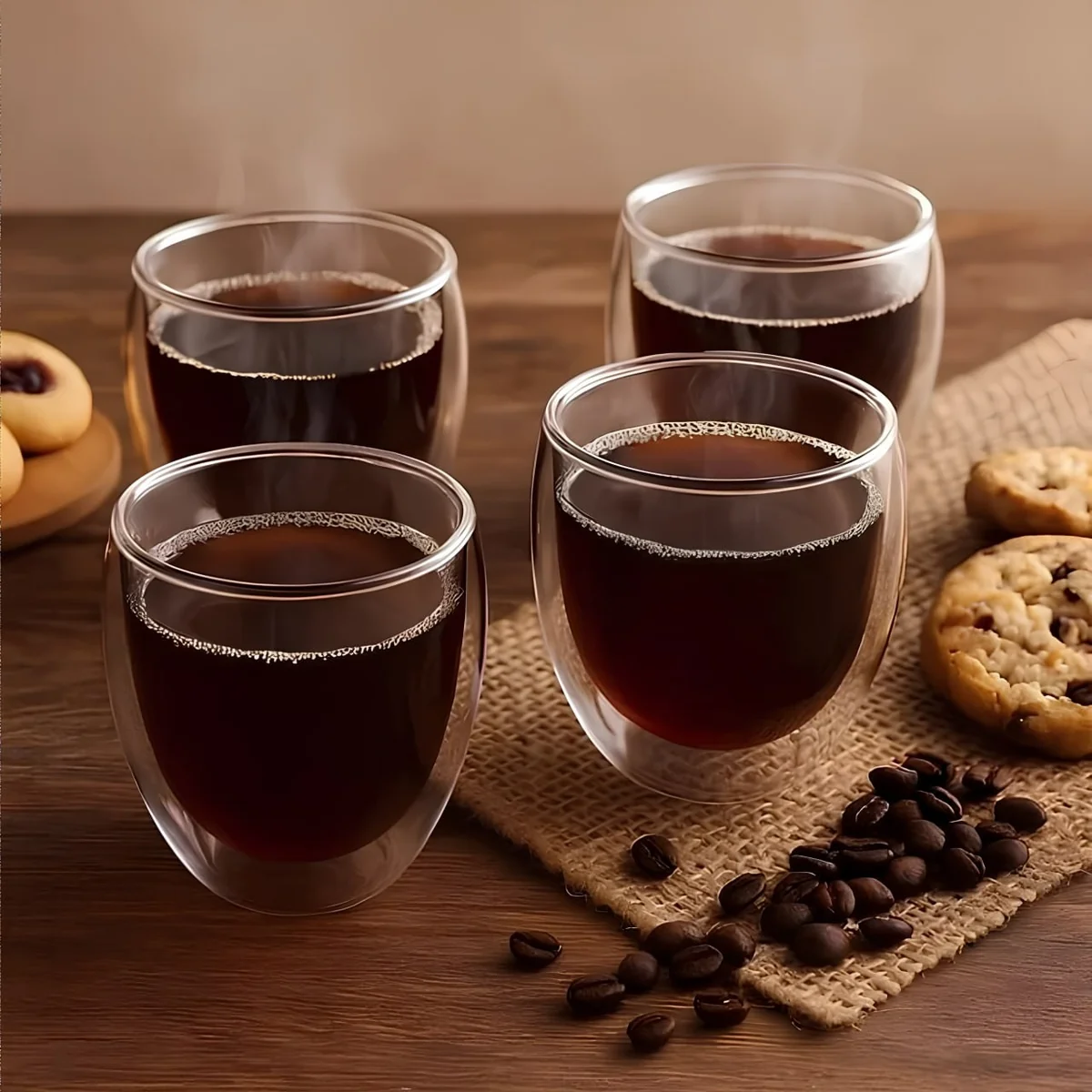 Jogo de Copos de Vidro de Café Parede Dupla 80ml 4 Peças Haus Concept Inspire