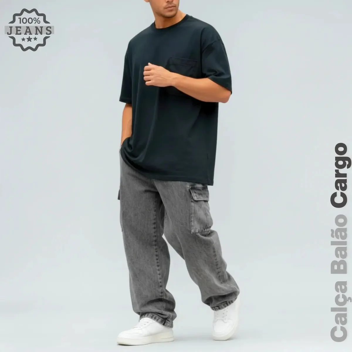 Calça Jeans Cargo Masculina Streetwear Preta Mescla 34 ao 44 Mercado Livre
