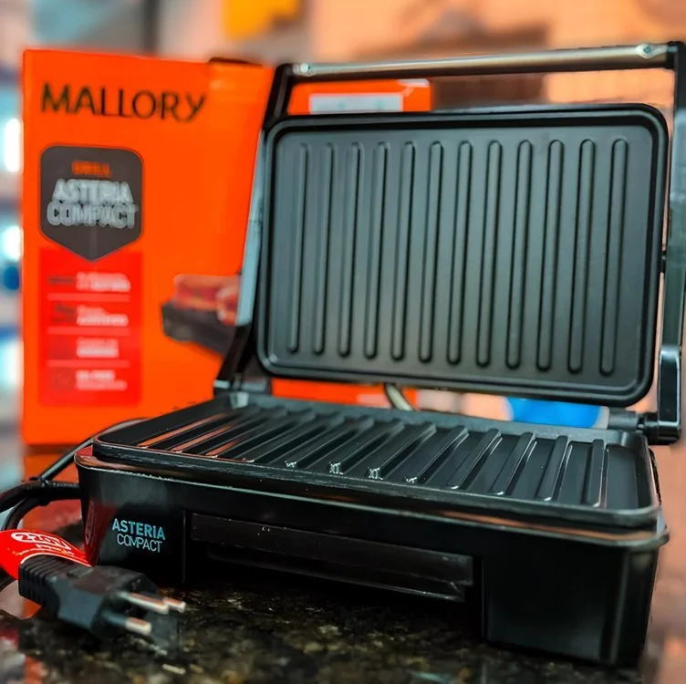 🚀 Grill Asteria Compact Mallory Grill multifunção, Luzes indicadoras de funcionamento, Alça com toque-frio e Trava de segurança 127V