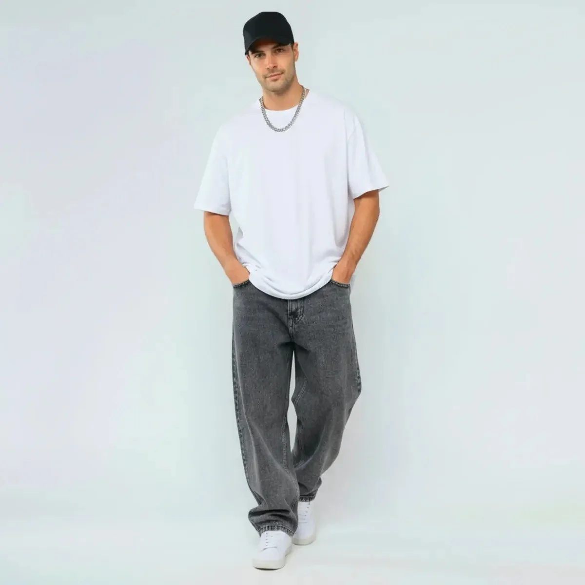 Calça Jeans Baggy Balão Streetwear Cinza Estonada Mercado Livre