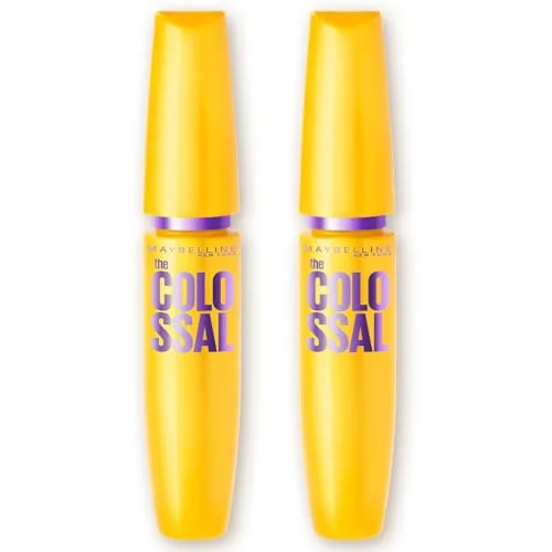 Maybelline NY The Colossal Volum' Express, Kit Máscaras de Cílios, Volume Colossal, Remoção Instantânea com Água, Fórmula com Colágeno, Cor Preto, 2 Unidades