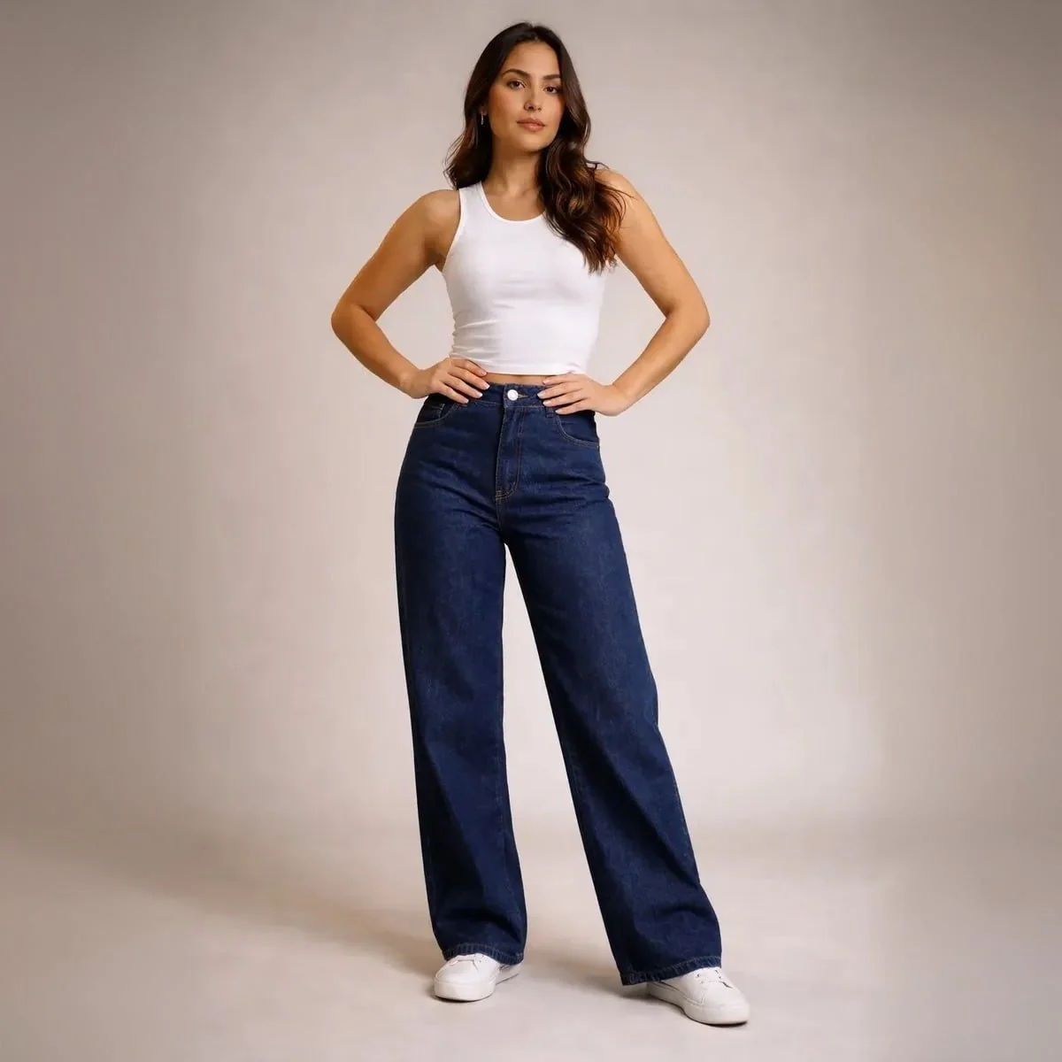 Calça Jeans Wide Leg Feminina Cintura Alta Sem Lycra Stillge