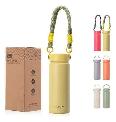 Garrafa Térmica Inox 532ml Parede Dupla Gelada 24h Com Alça Amarelo Claro