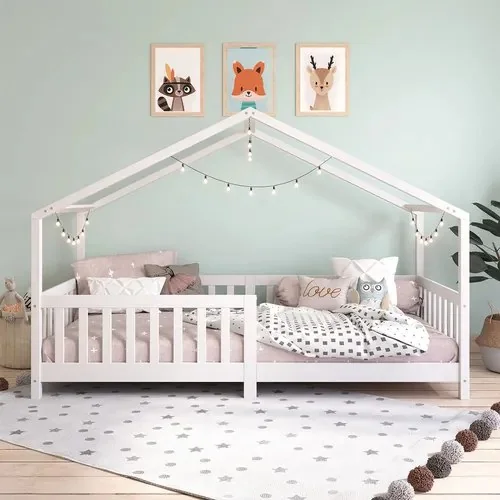 🇧🇷🇧🇷🇧🇷 Cama Montessoriana Madeira Maciça Casa Estrado Lisan Branco