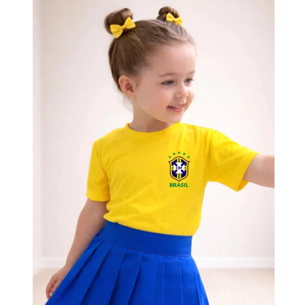 Camiseta Infantil Algodão Estampa Brasil Copa do Mundo Menina Princesa Shopee