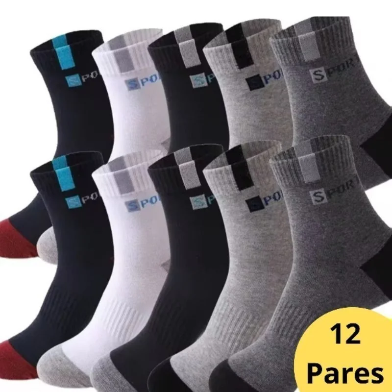 Kit de 12 Pares de Meias Sport Cano Longo Meias Masculina Shopee