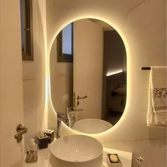 Espelho Oval Grande de Parede com LED Orgânico – Luz Quente e Fria para Banheiro Sala Quarto Shopee