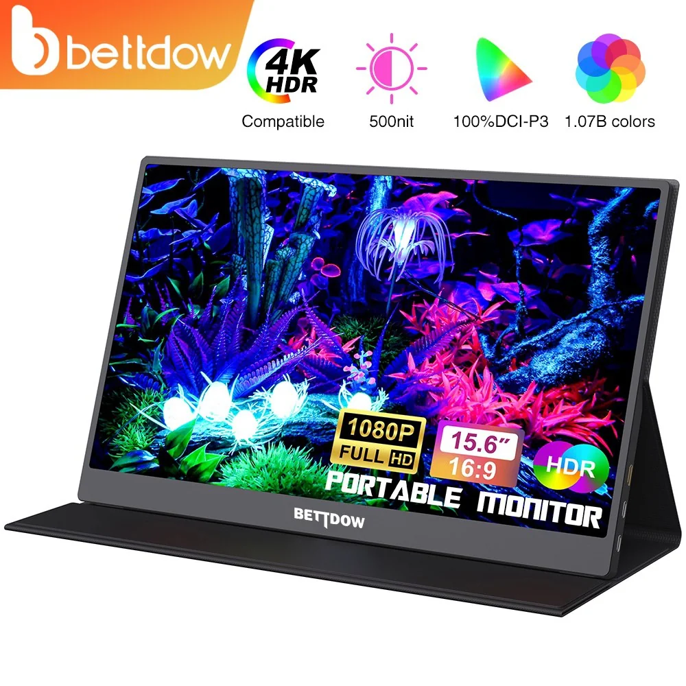 Bettdow monitor portátil para 15.6 ''19201080p 4k fhd ips monitor portátil para ipad/pc/mac/telefone/xbox switch/ps4
