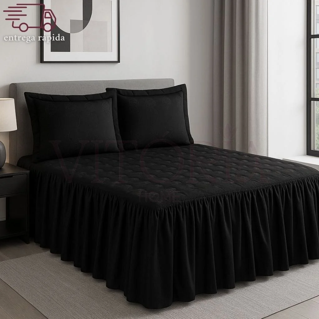 Colcha Casal Bordado 03 Peças com Babado Varias Cores Shopee