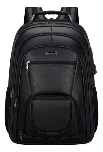 Mochila De Couro Grande Reforçada Notebook 60l Impermeável A3318-preto
