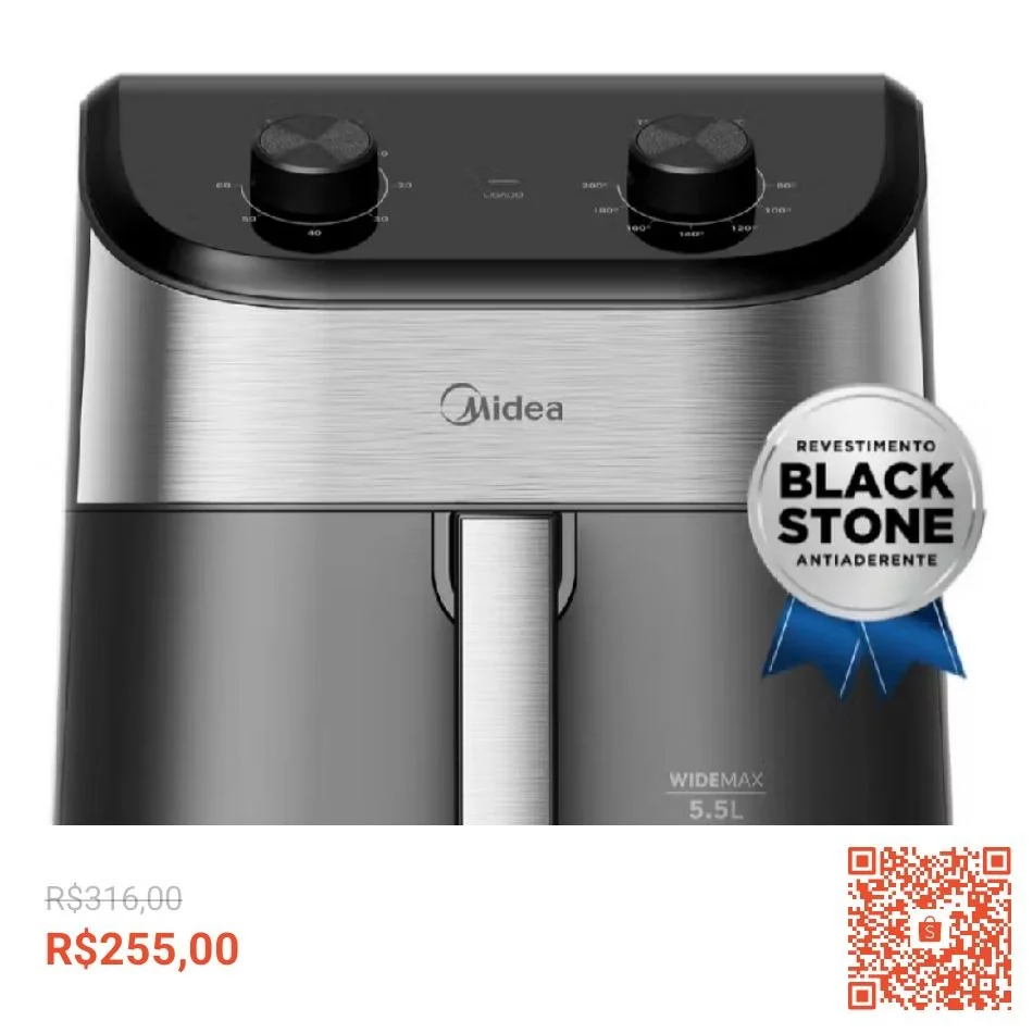 Fritadeira Air Fryer 5,5l Widemax Com Interior De Alumínio 1900w Midea -110V