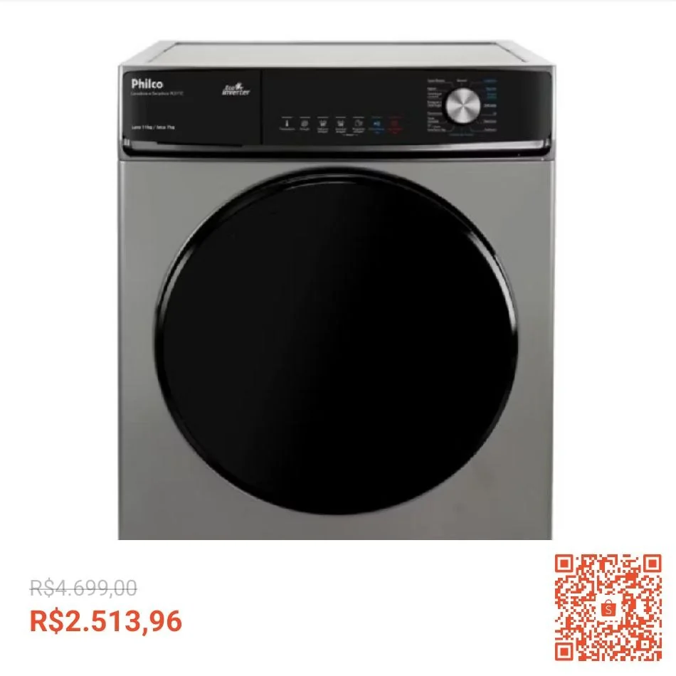Lava e Seca Philco 16 Programas Eco Inverter 11kg Titânio PLS11C